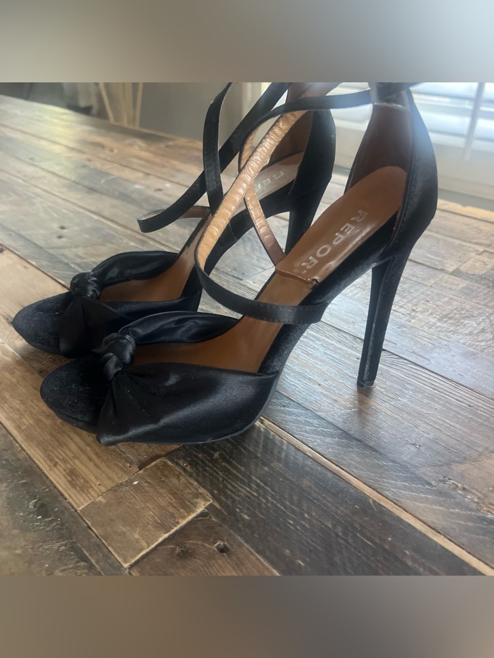 Report Black Satin Knot Ankle-Strap Stiletto Heels